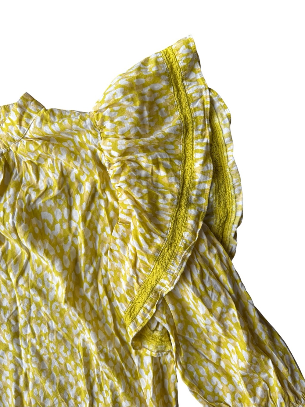 Who What Wear Yellow White Printed Ruffle-Sleeve Blouse Size M - Picture 5 of 9